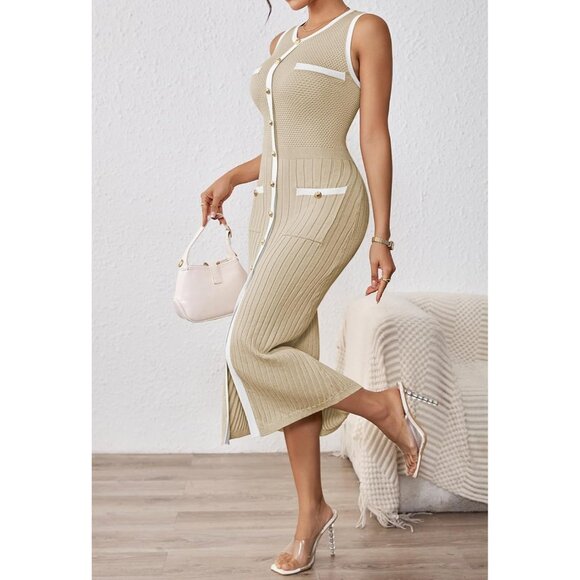 Women's Sleeveless Sweater Dress Slim Fit Midi Elegant Casual Office Wear - Picture 6 of 7